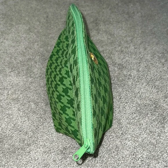 VTG Christian Dior 90’s Green Houndstooth Makeup Bag Cosmetic Case Pouch Clutch - Picture 7 of 10